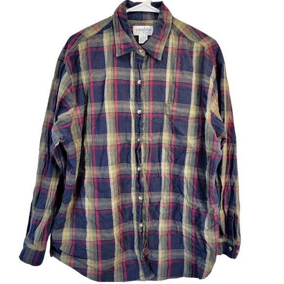 Vintage 90s Plaid Long Button Shirt Women XL Collar Top Work Casual 14 16 Spring - Picture 8 of 16